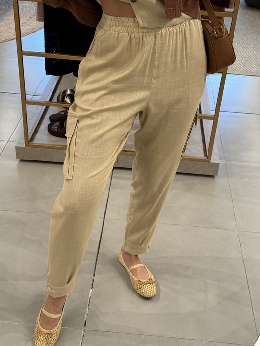 Calça Linho Essencial Com Elástico Na Cintura Carg... - CS BY KATI