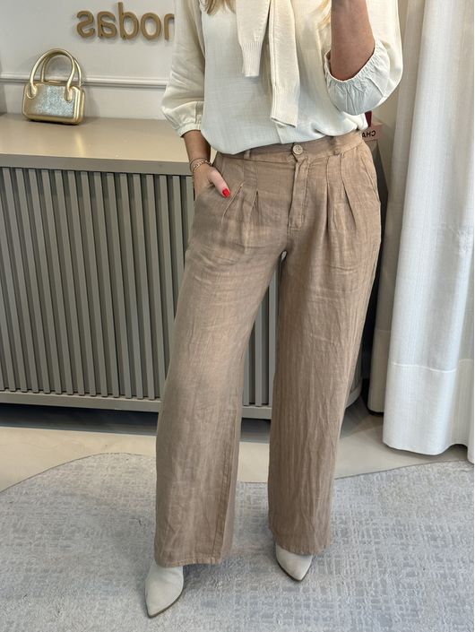 Calça De Linho 100% Italiano Cris Avelã 3107 - K12... - CS BY KATI