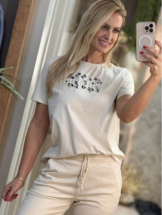 T-shirt Lez a Lez Estampada Bege 1308 - K5013E - CS BY KATI