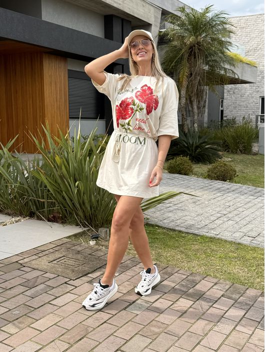 Vestido Lez a Lez Curto Com Mangas 3/4 Bege 0208 ... - CS BY KATI