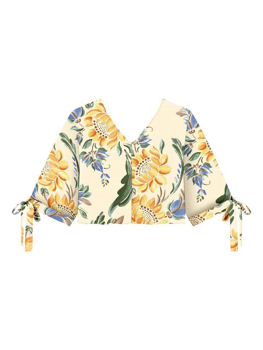 Blusa Lez a Lez Curta Estampada com Mangas 3/4 e A... - CS BY KATI