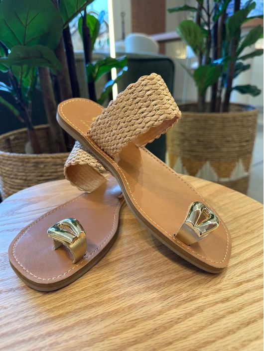 Rasteira CS Shoes Bibi Natural / Ouro - K1204CS - CS BY KATI