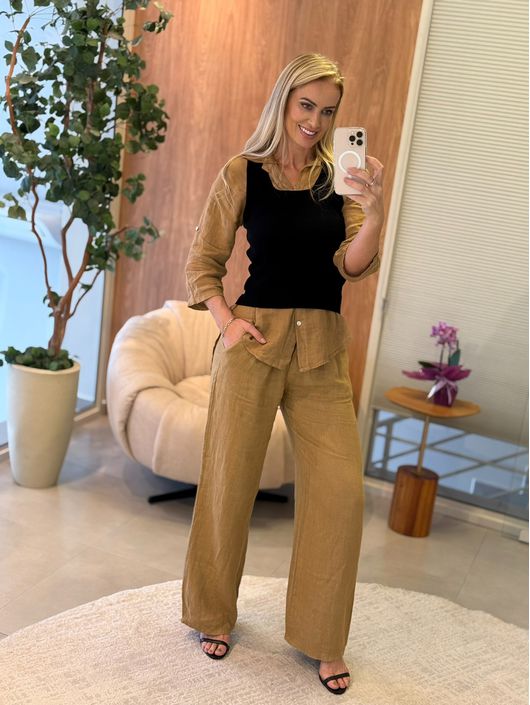 Calça De Linho 100% Italiano Cris Caramelo - K1286... - CS BY KATI