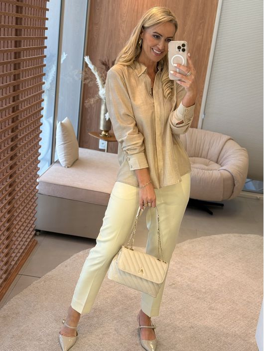 Camisa Lez a Lez Em Liocel Bege 1510 - K3360E - CS BY KATI
