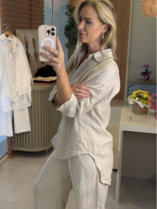 Camisa Lisa Em Linho 100% Italiano Cru Laura 1310 ... - CS BY KATI