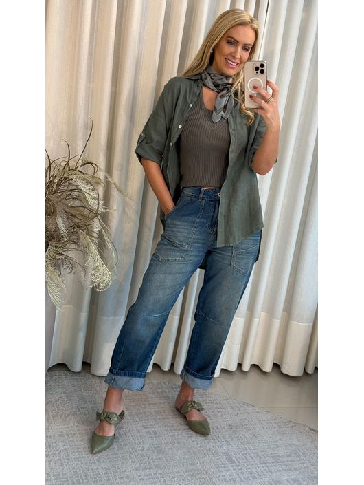Camisa Lisa Em Linho 100% Italiano Fendi 3008 - K3... - CS BY KATI