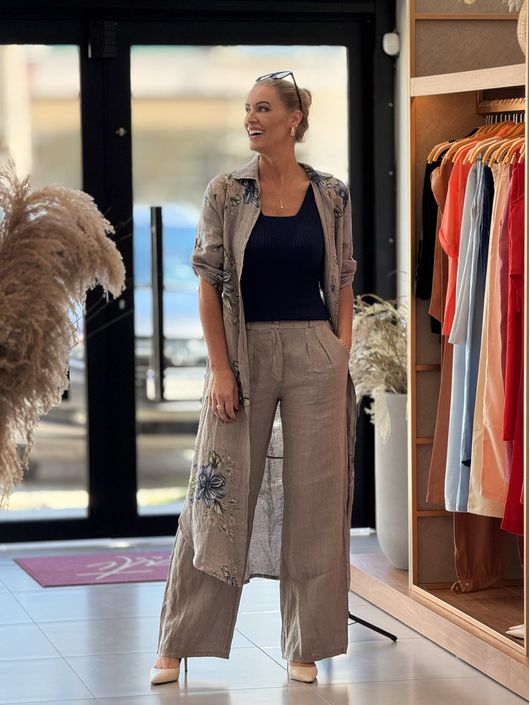 Chemise MS 100% Linho Italiano Floral Cinza Izador... - CS BY KATI