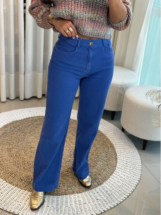 Calça Cotelê Wide Leg Com Cintura Super Alta Azul ... - CS BY KATI