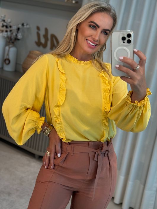 Blusa Manga Longa Bufante em Viscose com Babados A... - CS BY KATI
