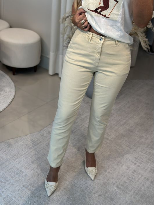 Calça Sarja Slim Alfaiataria Cropped Bege - K7932L - CS BY KATI