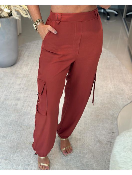 Calça Jogger Em Viscose Com Bolsos Cargo Marrom - ... - CS BY KATI