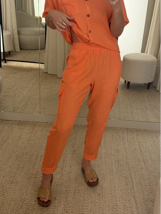Calça Linho Essencial Com Elástico Na Cintura Carg... - CS BY KATI
