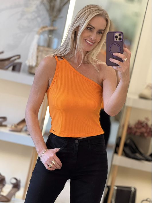 Blusa De Ombro Só Canelada Laranja 2509 - K3544E - CS BY KATI