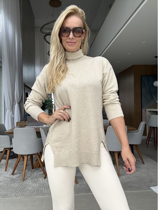 Blusa Lez a Lez Bege Claro Com Gola Alta - K3481L - CS BY KATI