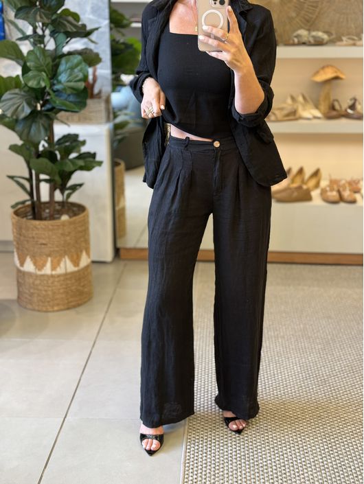 Calça De Linho 100% Italiano Cris Preto - K128651M... - CS BY KATI