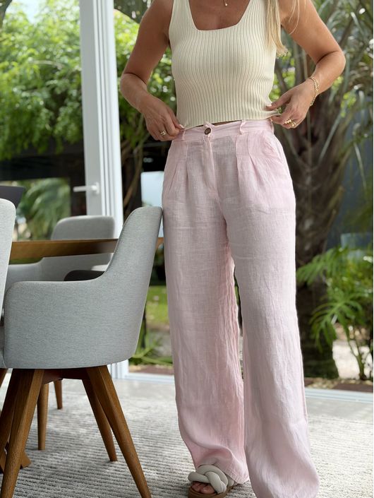Calça De Linho 100% Italiano Cris Rosa 2112 - K128... - CS BY KATI