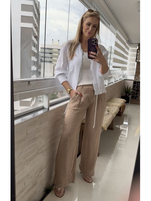Jaqueta Bomber De Linho 100% Italiano Off White 32... - CS BY KATI