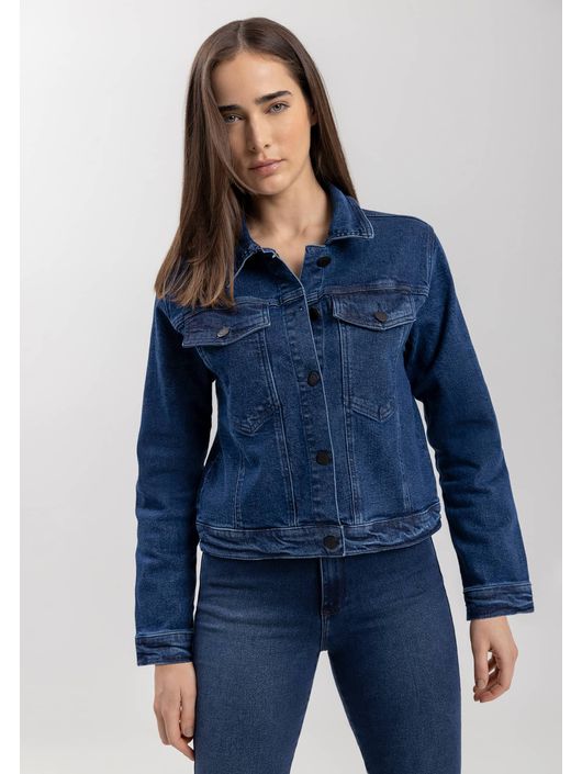 Jaqueta Jeans Curta Com Elastano E Bolsos Frontais... - CS BY KATI