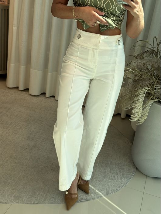 Calça Morena Rosa Pantalona Alta Off White 1605 - ... - CS BY KATI