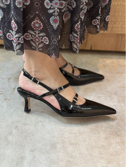 Slingback Vicenza Em Couro Verniz Preto - K11502V - CS BY KATI