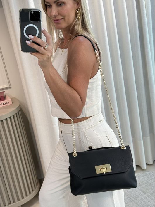 Bolsa Tiracolo Média Em Couro Preto - K800822C - CS BY KATI