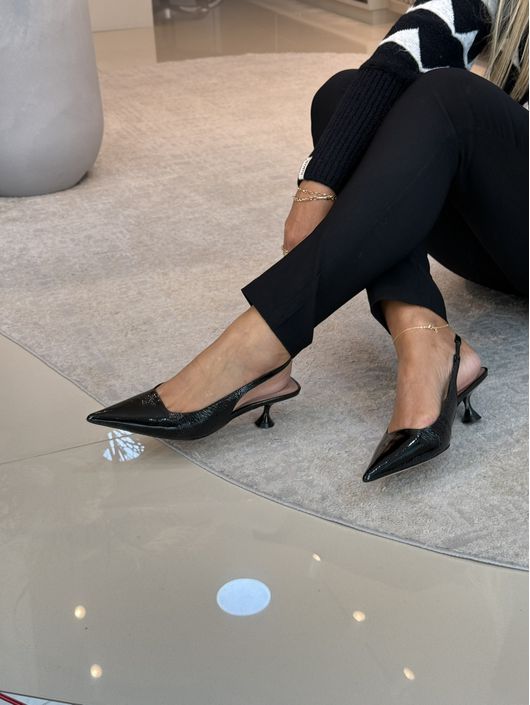 Slingback Vicenza Em Couro Verniz Preto - K11336V - CS BY KATI