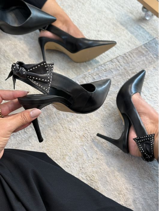 Scarpin Slingback Lace Studs Prata Salto Fino Cour... - CS BY KATI