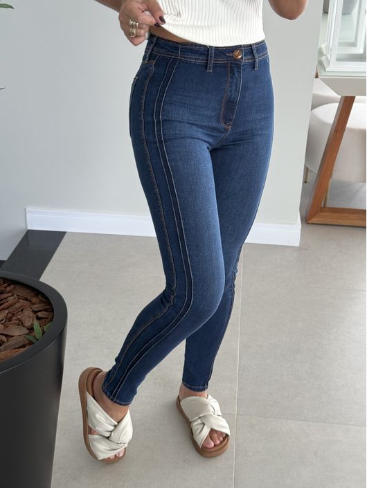 Calça Jeans Jegging Com Nervuras E Cintura Alta - ... - CS BY KATI