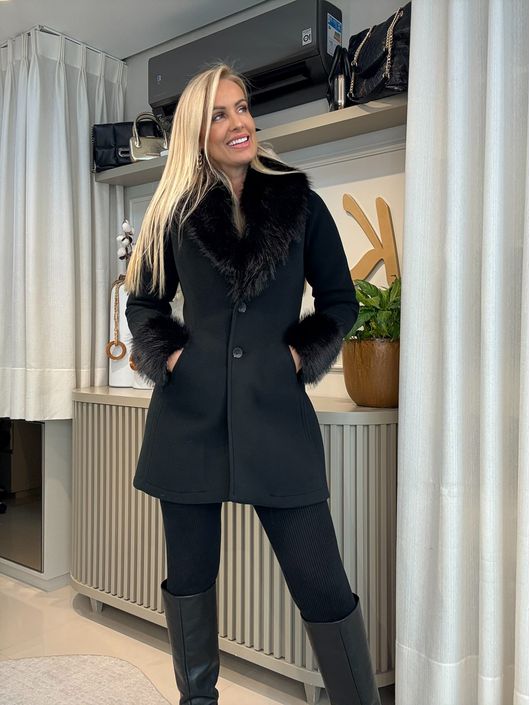 Casaco De Neoprene Com Fleece Preto - K04051J - CS BY KATI