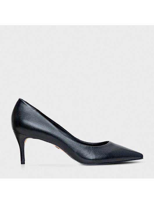 Scarpin Valentina Salto Fino Médio Couro Preto - K... - CS BY KATI