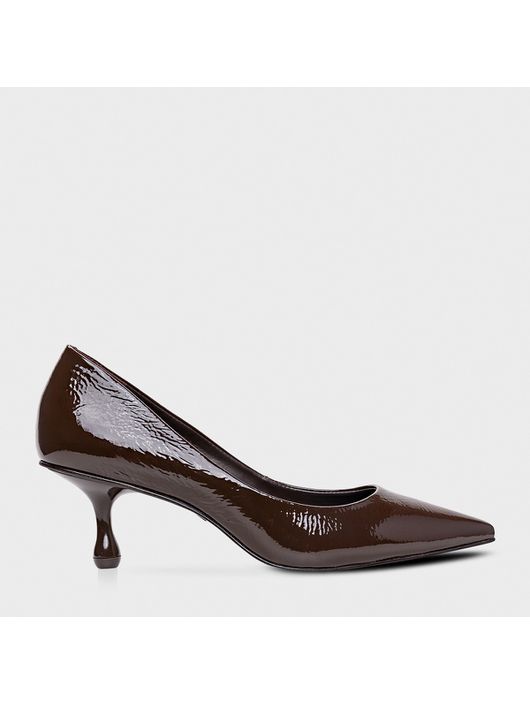 Scarpin Salto Fino Drop Baixo Couro Verniz Marrom ... - CS BY KATI