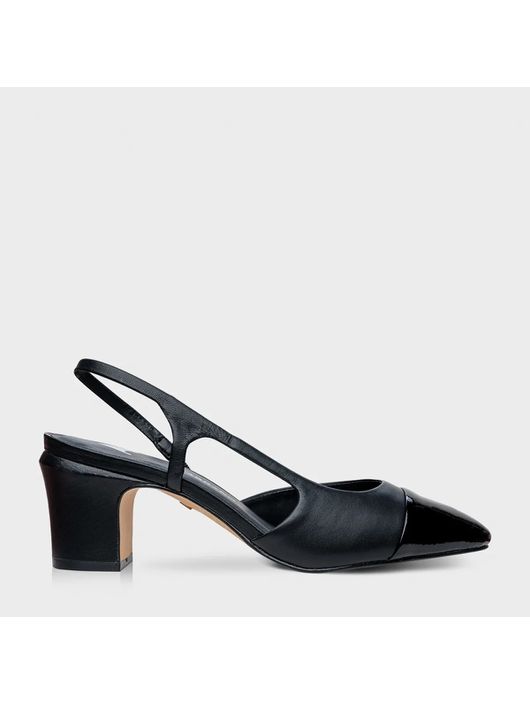 Scarpin Slingback Cap Toe Couro Preto - K629001C - CS BY KATI