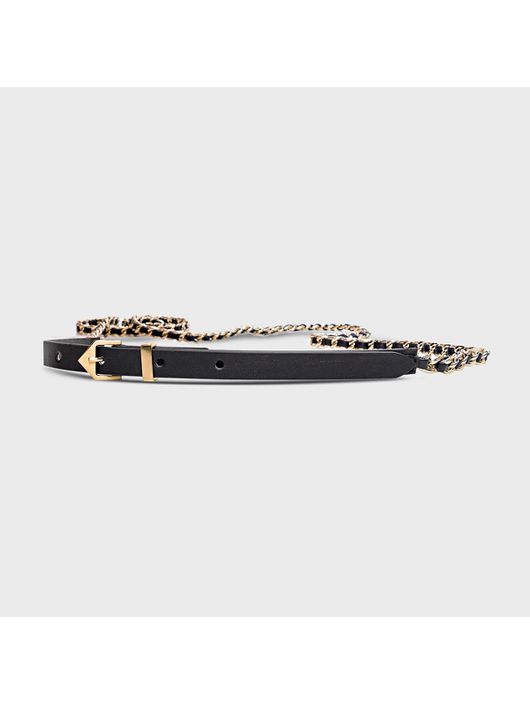 Cinto Duplo Chain Ouro Fino Couro Preto - K700119 - CS BY KATI