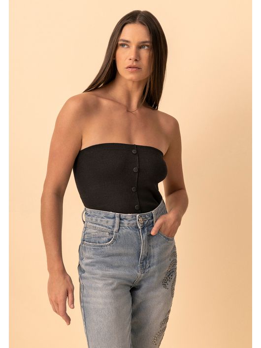 Blusa Lez a Lez Sem Alças Com Decote Reto Preto -... - CS BY KATI