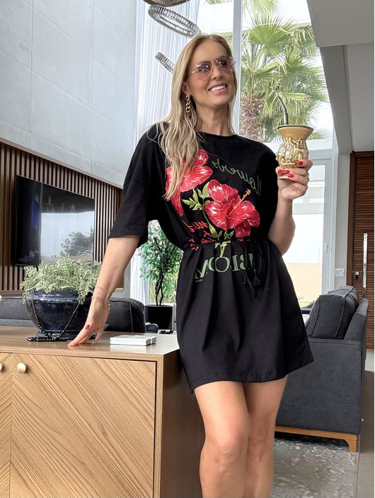 Vestido Lez a Lez Curto Com Mangas 3/4 Preto 0208 ... - CS BY KATI