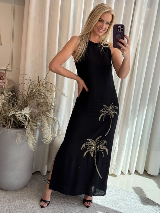 Vestido Lez a Lez Longo Com Paetês Bordados Preto ... - CS BY KATI