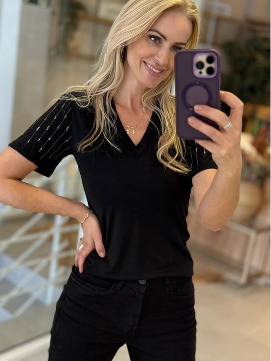 Blusa Lez a Lez Em Liocel Com Mangas Bordadas Pret... - CS BY KATI