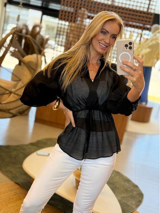 Blusa Morena Rosa Decote Transpassado Manga 7 Oita... - CS BY KATI