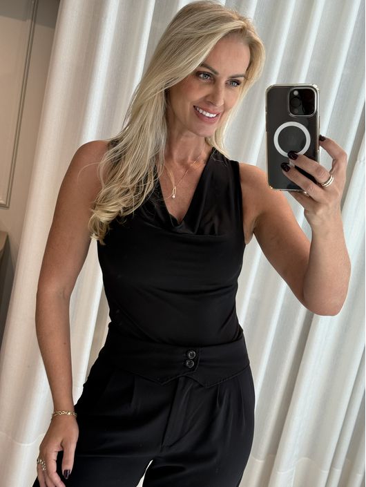 Body Morena Rosa Decote Careca Sem Manga Preto 280... - CS BY KATI