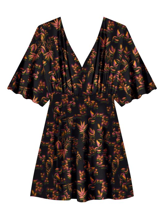 Vestido Lez a Lez Estampado Curto Em Decote V Pret... - CS BY KATI