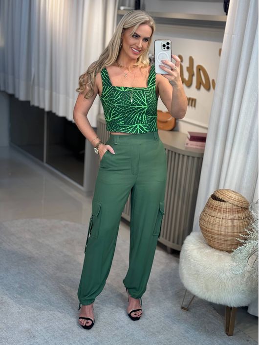 Top Morena Rosa Cropped Alça Com Lastex Verde - K0... - CS BY KATI