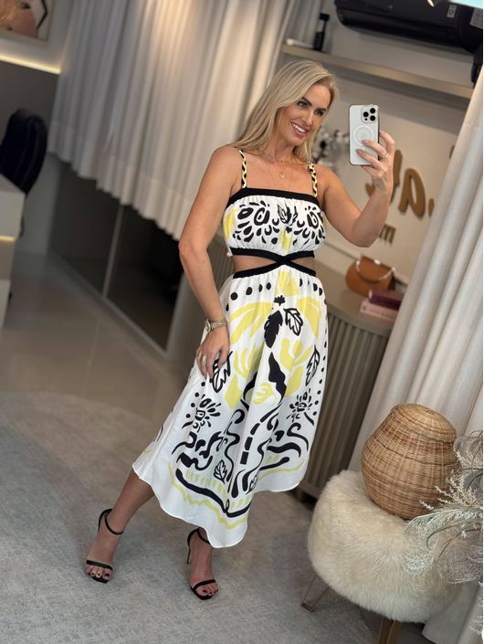 Vestido Midi Estampado com Cut Cintura Lencos - K... - CS BY KATI