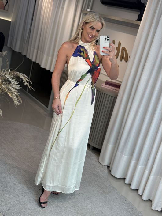 Vestido Morena Rosa Longo Gola Alta Abertura Cósta... - CS BY KATI