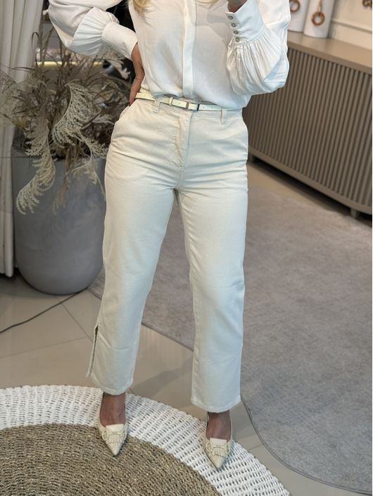 Calça Morena Rosa Reta Slim Monica Cós Alto Com Ci... - CS BY KATI