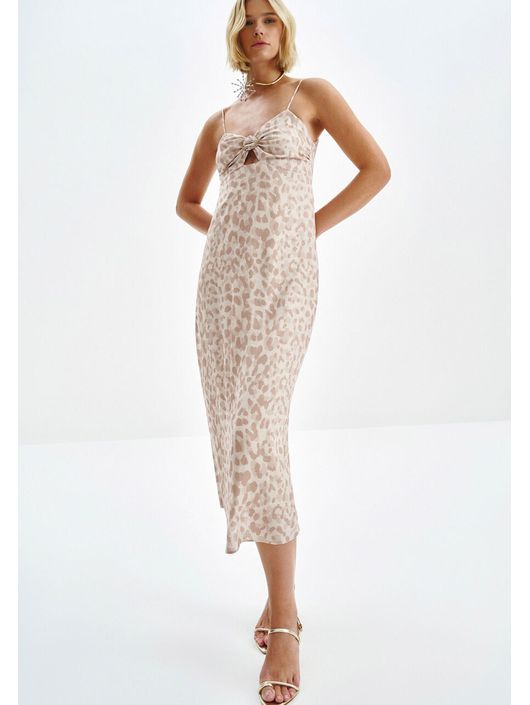 Vestido Midi Estampado com Recorte Busto Onça - K6... - CS BY KATI