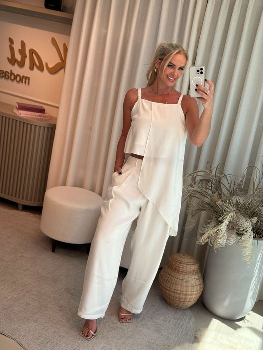 Calça Reta Maria.Valentina De Cós Alto Off White ... - CS BY KATI