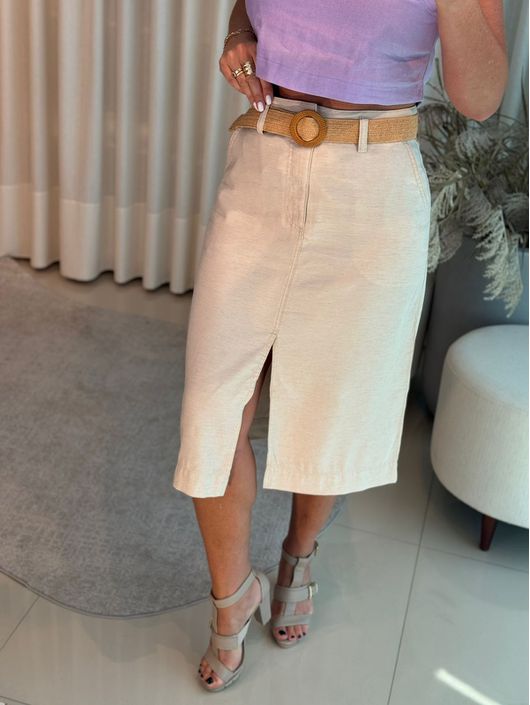 Saia Maria.Valentina Midi Reta Com Cinto Cru - K04... - CS BY KATI