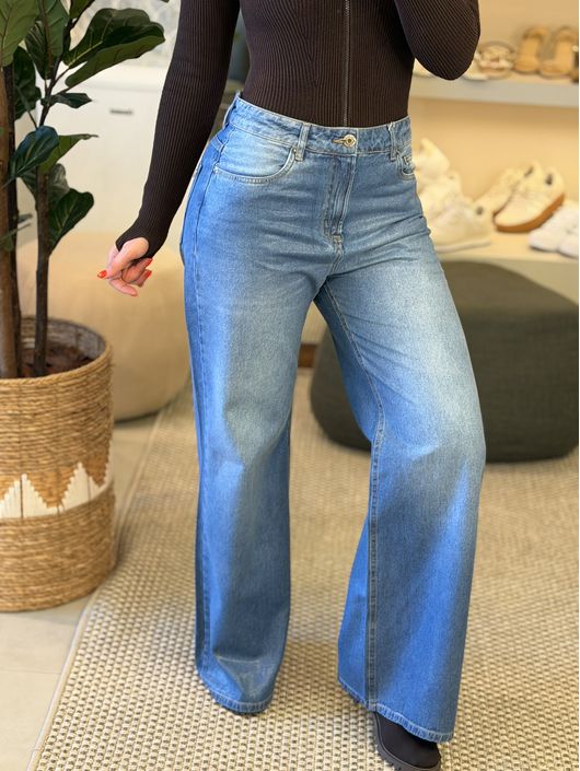 Calça Animale Jeans Pantalona Escura Resinada 0602... - CS BY KATI