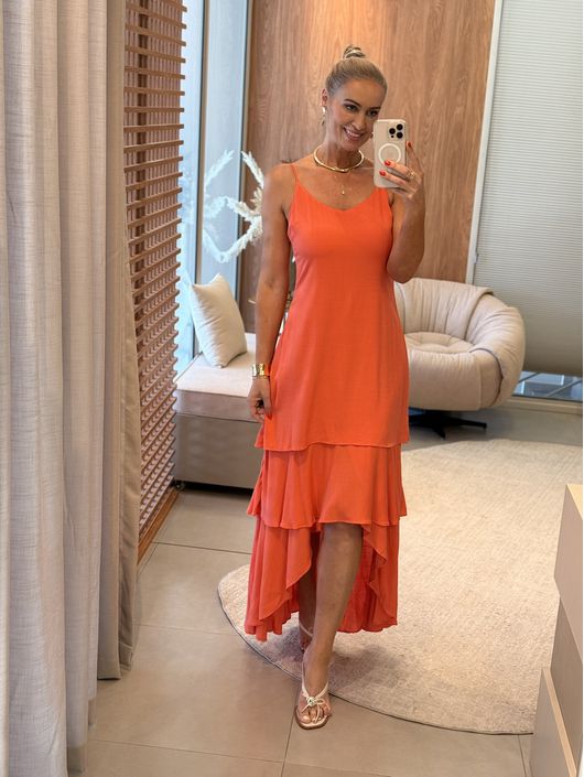 Vestido Lez a Lez Longo De Alças Com Babados Salmã... - CS BY KATI