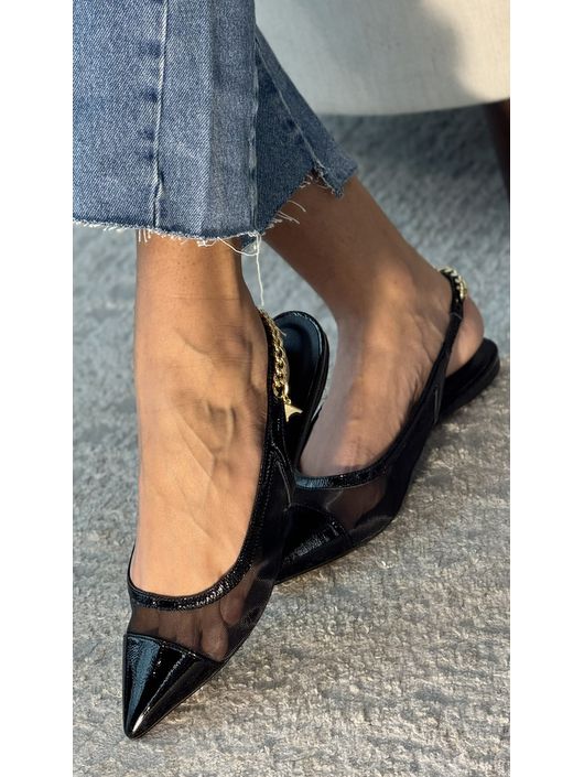 Sapatilha Carrano Slingback Tela Charm Couro Verni... - CS BY KATI
